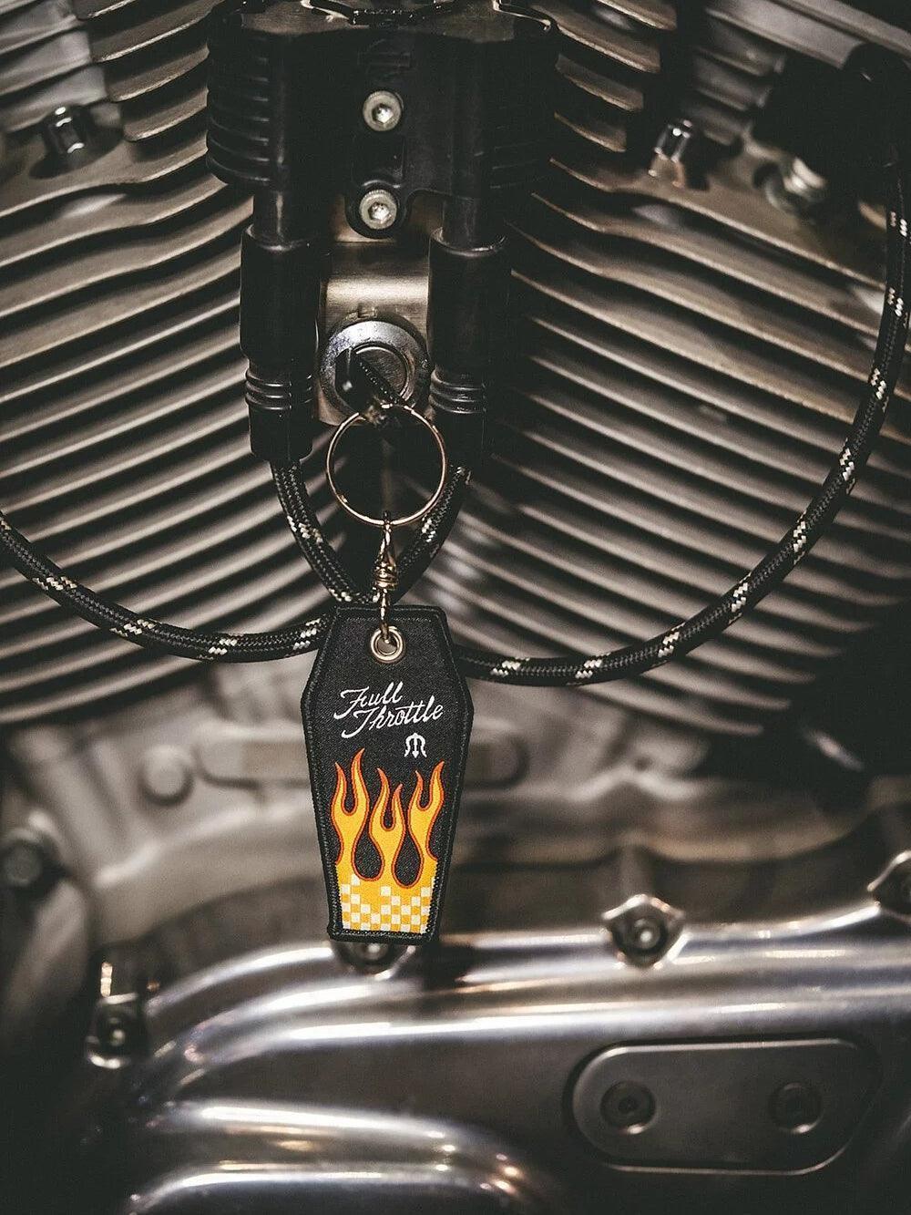 METALIZE vintage motorcycle keychain stitched design detail