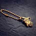 Vintage motorcycle glove solid brass keychain front view