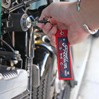 Motorcycle embroidered keychain accessory with vintage styling