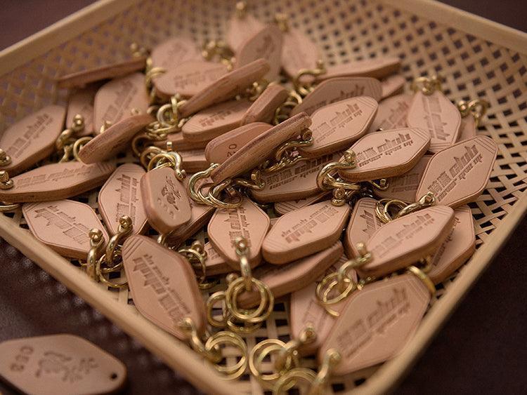 Genuine leather keychain accessory close-up detail