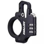Motorcycle helmet lock mounted on handlebar detail