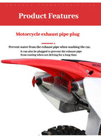 Waterproof motorcycle exhaust plug size and fit detail