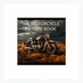 Vintage motorcycle in a desert landscape with 'The Motorcycle Picture Book' text overlay.