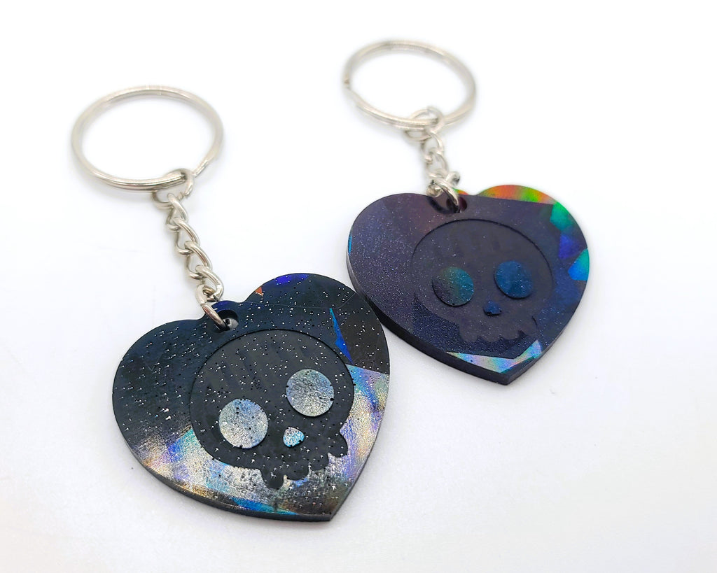 Holographic Skull Heart Key Chain - Eco-Friendly Resin