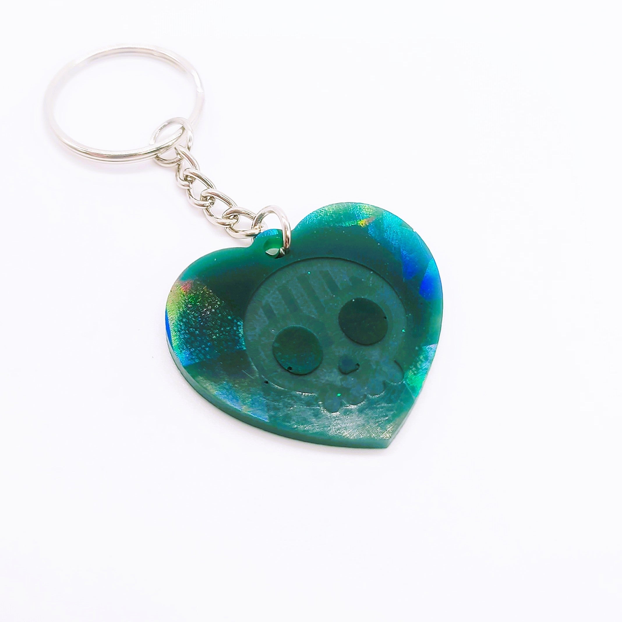 Holographic Skull Heart Key Chain - Eco-Friendly Resin