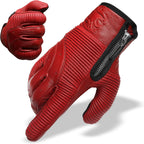 Red leather motorcycle gloves with reinforced hand protection