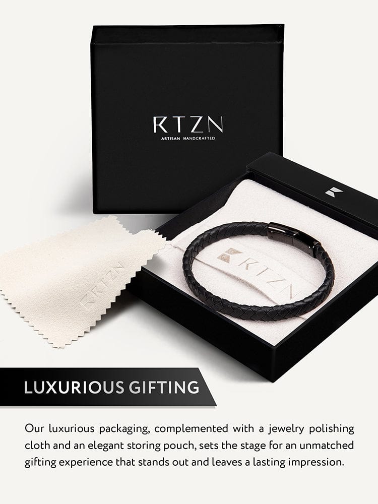 7mm black braided leather bracelet gift box image