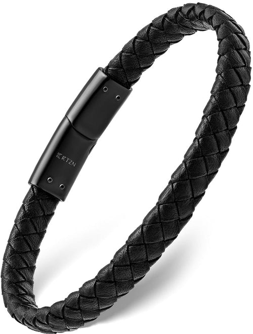 7mm black braided leather bracelet front view