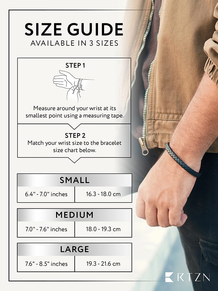 7mm black braided leather bracelet size guide