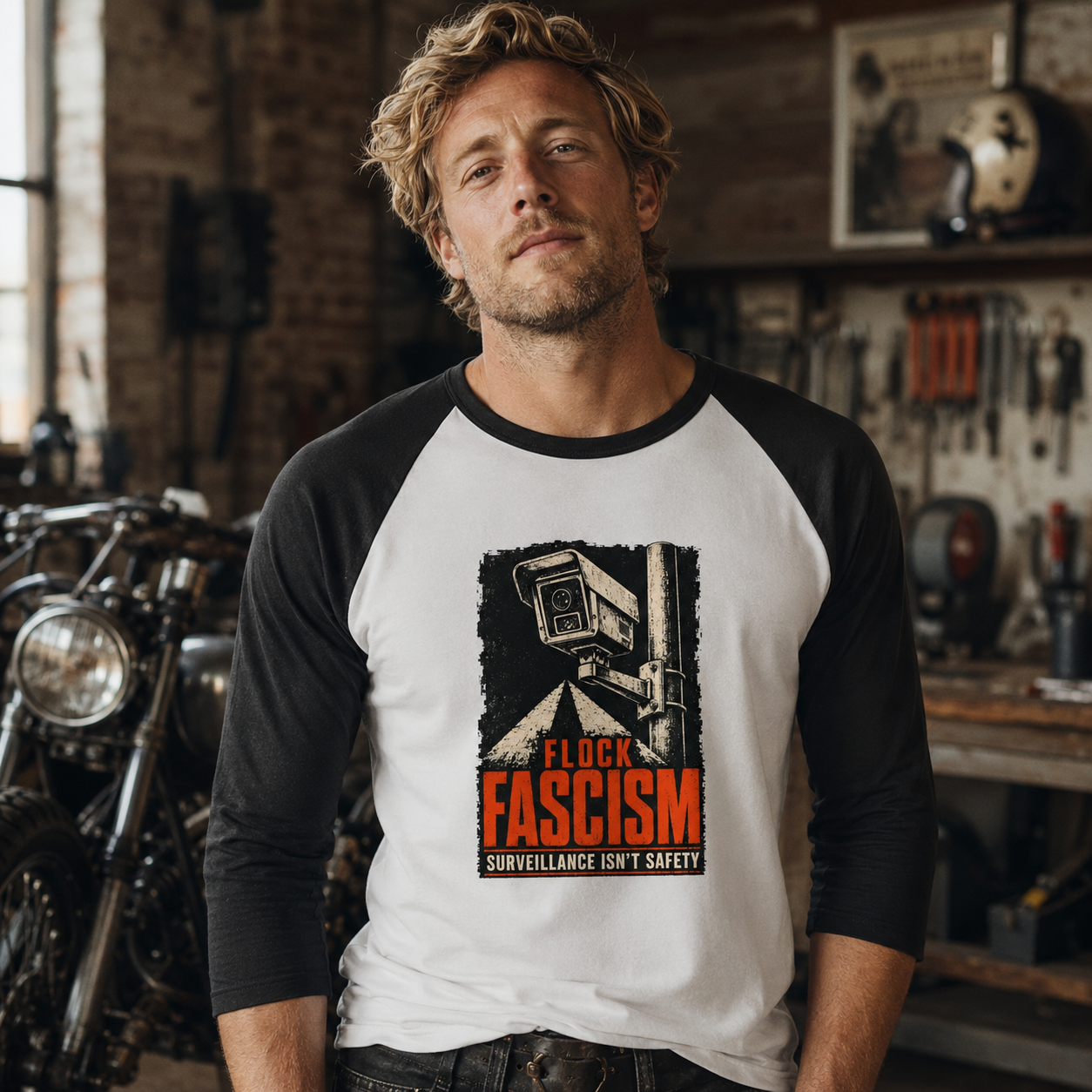 Flock Fascism - 3/4 sleeve raglan shirt