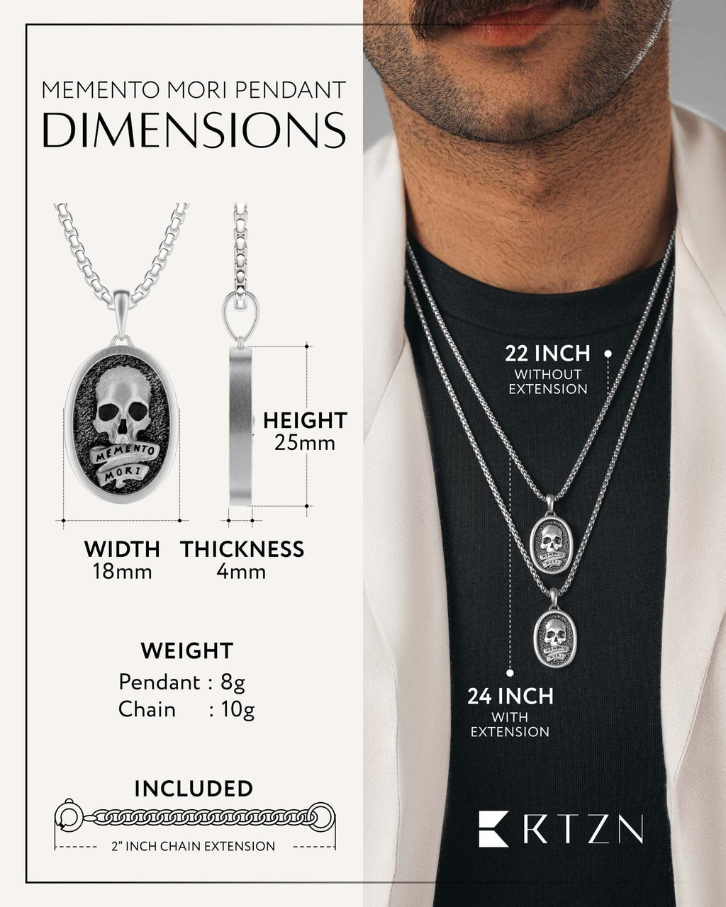 Memento Mori pendant necklace dimensions image
