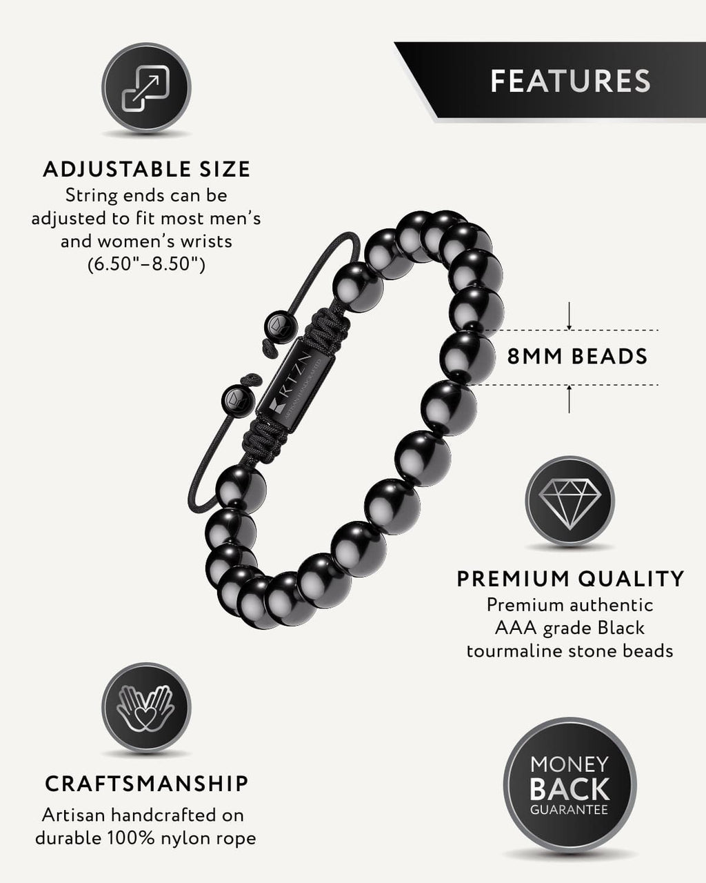 Bali black tourmaline bracelet worn on wrist