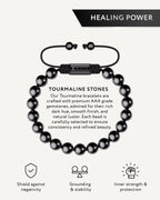 Black tourmaline beaded bracelet adjustable cord detail