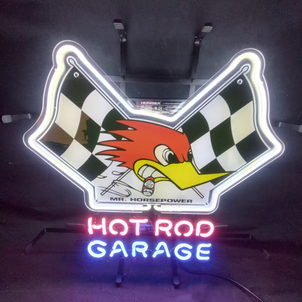 Mr. Horsepower hot rod garage neon sign lit display