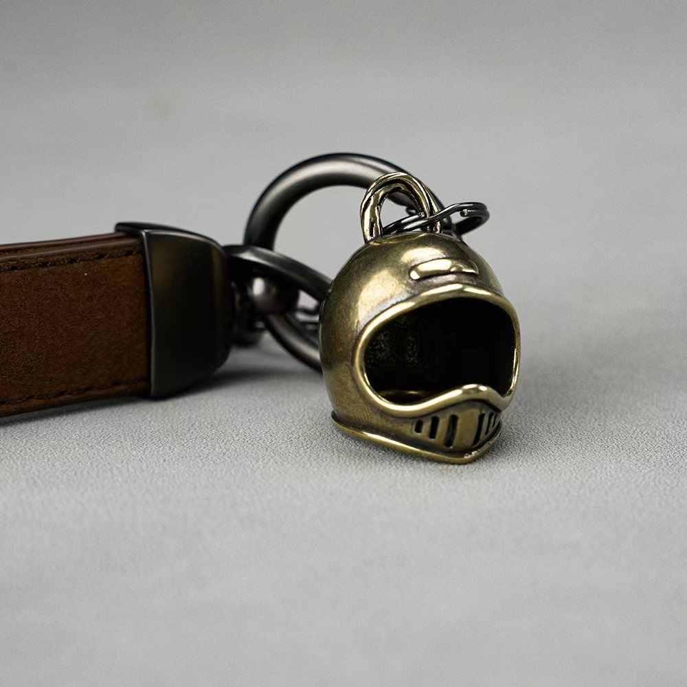 Brass helmet motorcycle keychain variant detail