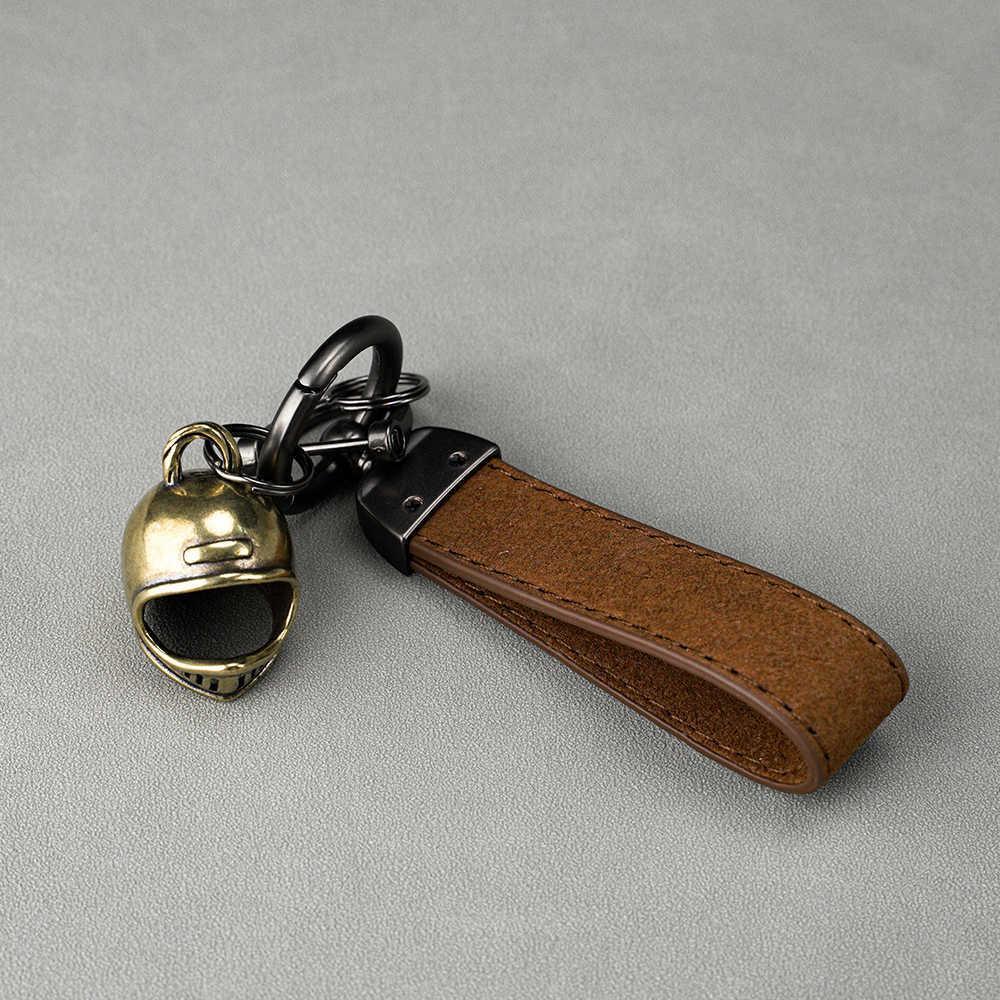 Vintage motorcycle helmet keychain detail view