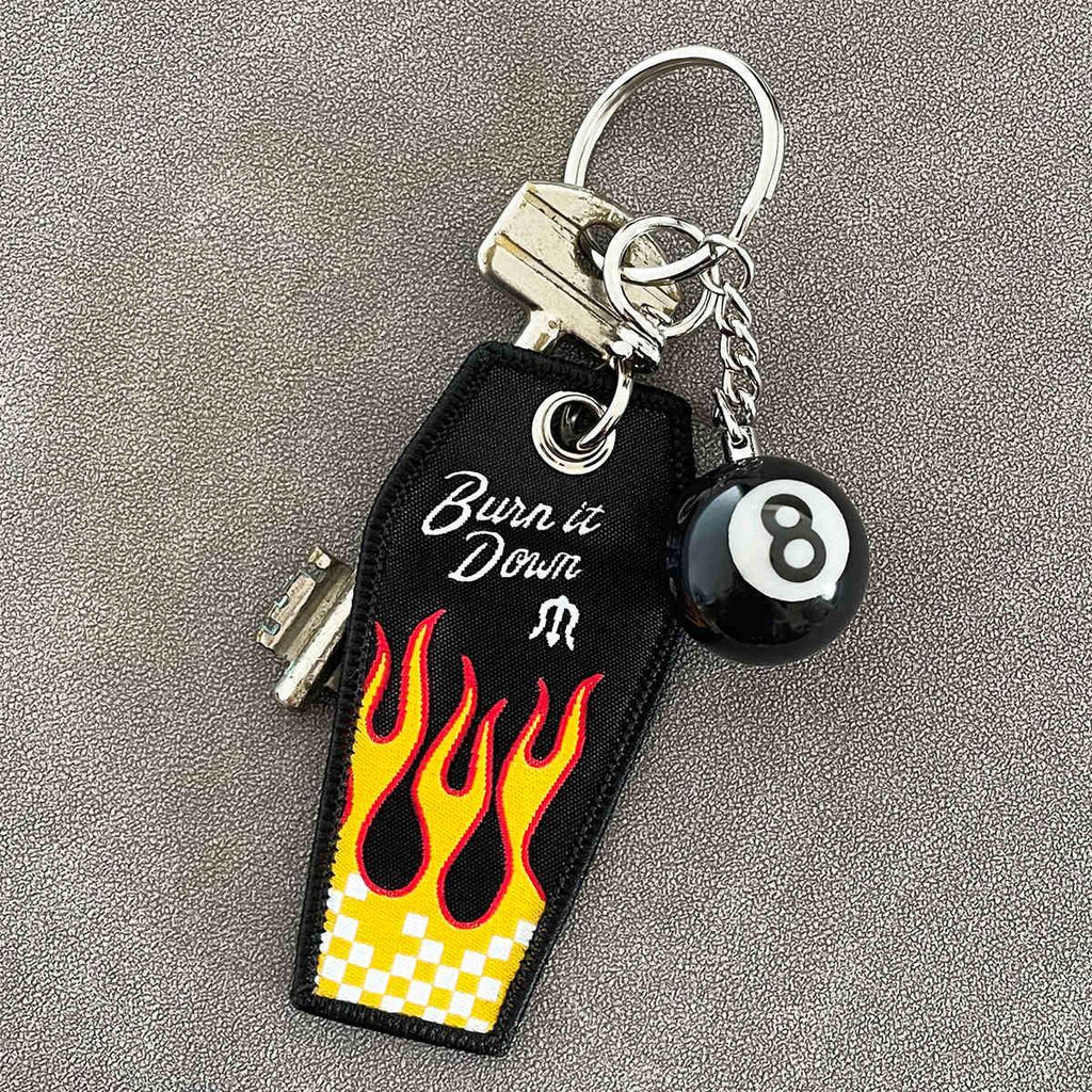 Vintage motorcycle embroidered keychain alternate design