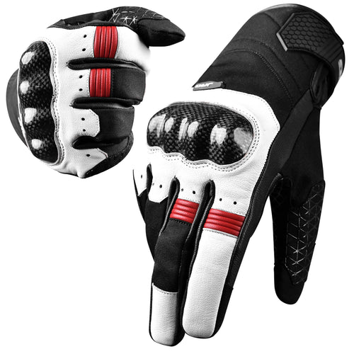 Leather motorcycle gloves with knuckle protection and reinforced palm