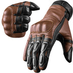 Brown and black leather motorcycle gloves with reinforced palm