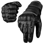 Black Ninja leather motorcycle gloves front view