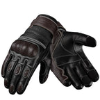 Ninja leather motorcycle gloves with black and brown knuckle protection