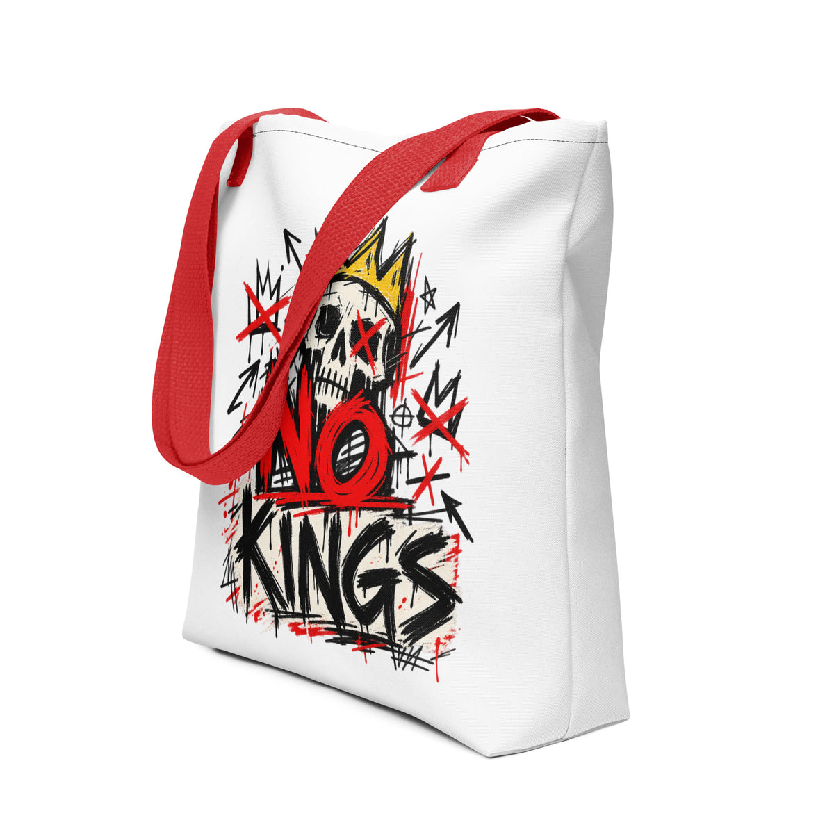 No Kings red tote bag, front view