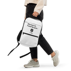 Black utility backpack with Alive by luck Fueled by spite graphic