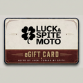Diseño de la tarjeta regalo digital de Luck & Spite Moto