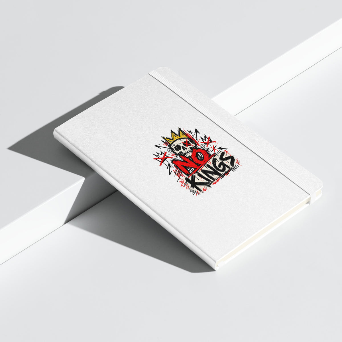 No Kings white hardcover notebook, cover view