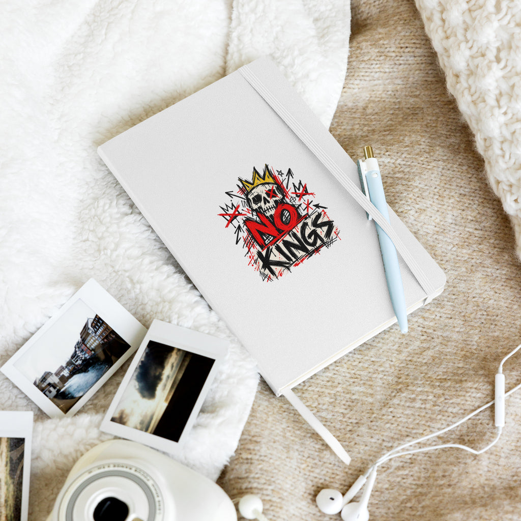 No Kings white hardcover notebook, front view