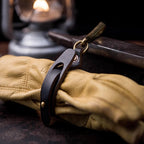 Vintage leather motorcycle glove clip front view