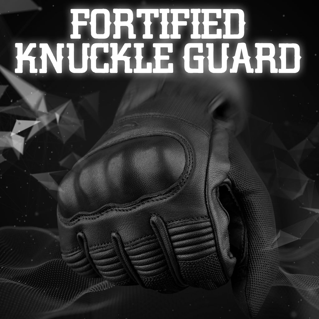 Leather motorcycle gloves with rubber finger joint protection
