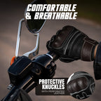 Ninja leather motorcycle gloves worn while riding