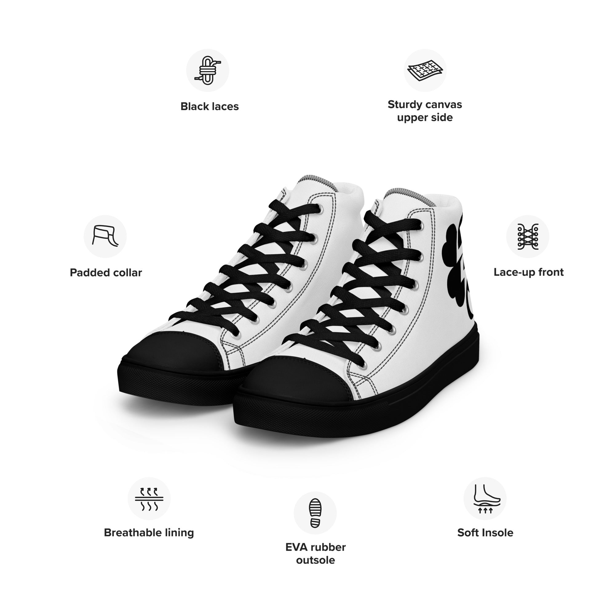 Black Clover & Bolt high-top canvas shoes, front-left view