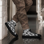Redacted black men's high-top canvas shoes, right-side view
