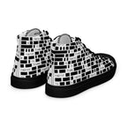 Redacted black men's high-top canvas shoes, right-rear view