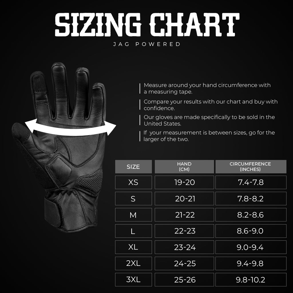 Ultra Volid leather motorcycle gloves sizing chart