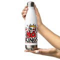 No Kings white stainless steel water bottle, front view