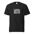 Luck & Spite Moto black heavyweight T-shirt, front view