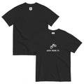 Just Ride It black heavyweight T-shirt, front and back views