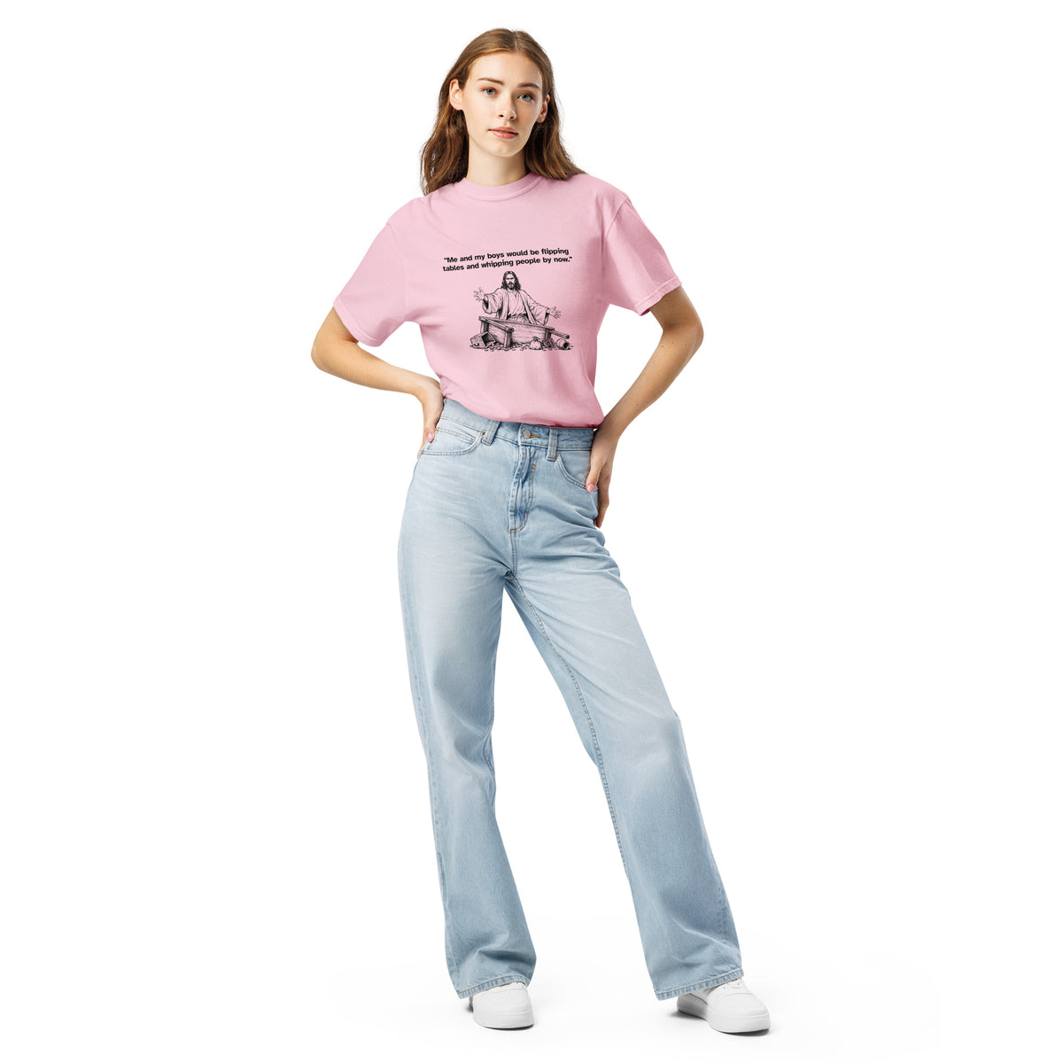 Me and My Boys heavyweight T-shirt in blossom, front view