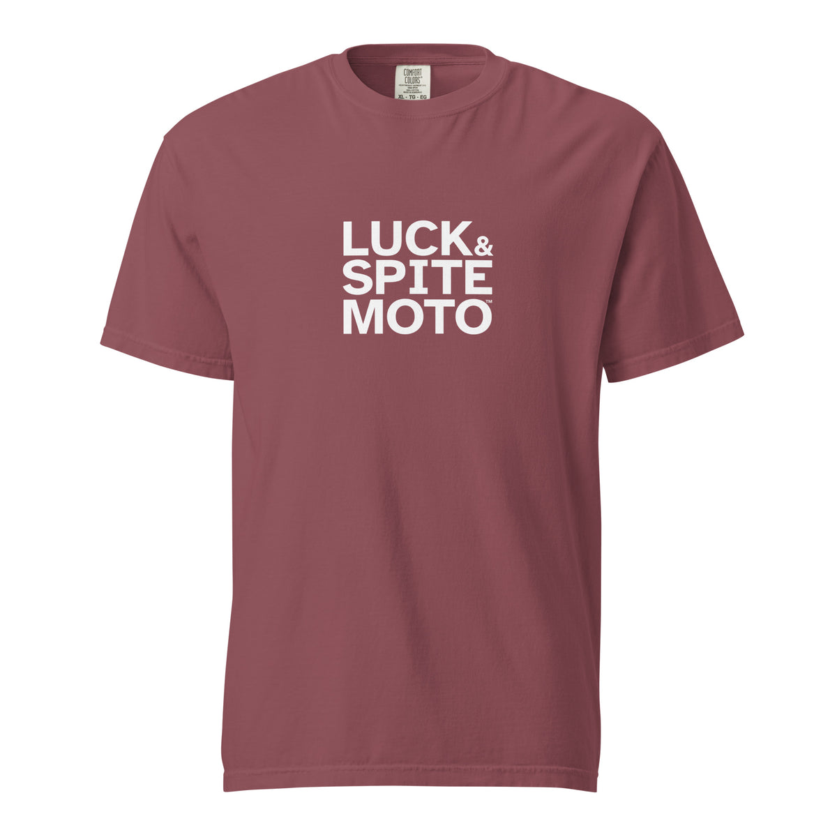 Luck & Spite Moto heavyweight T-shirt, front view