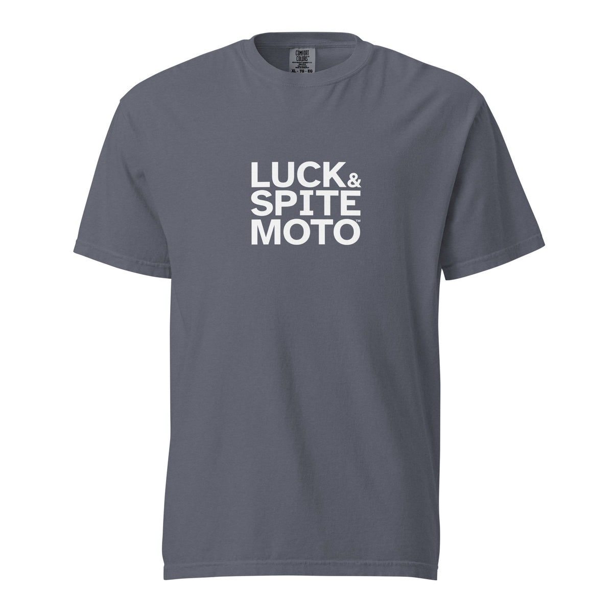 Luck & Spite Moto heavyweight T-shirt, front view