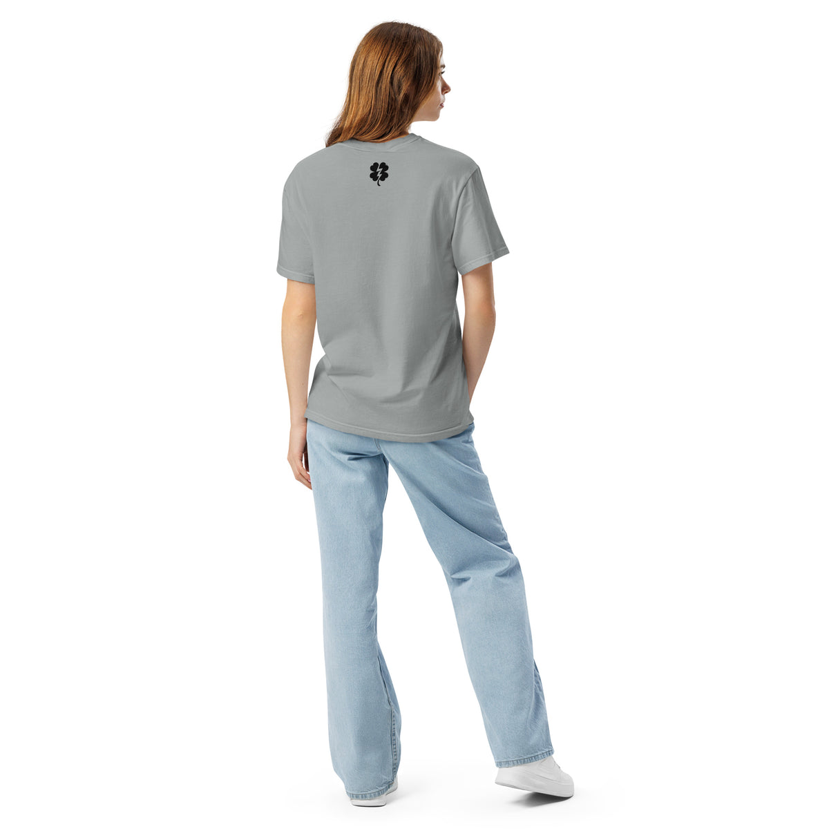 Me and My Boys heavyweight T-shirt in granite, back view