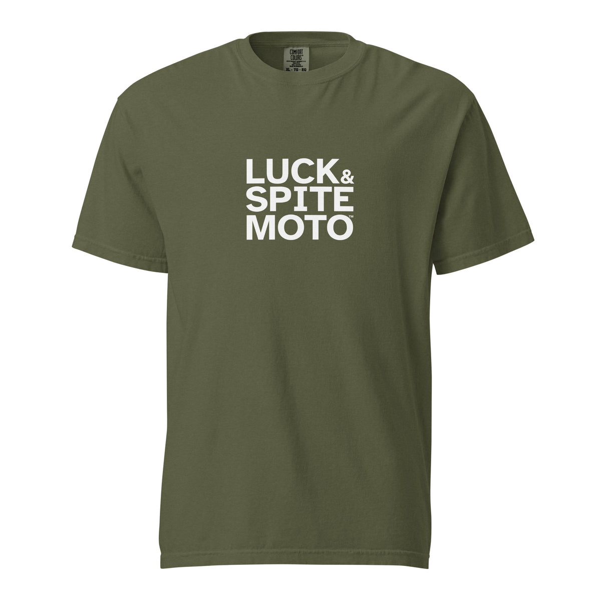 Luck & Spite Moto heavyweight T-shirt, front view