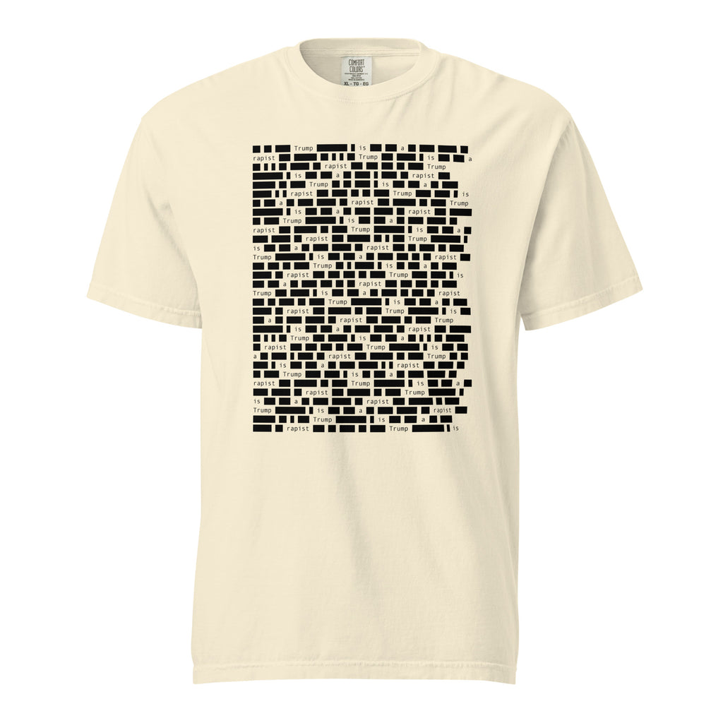 Redacted ivory heavyweight T-shirt, front view