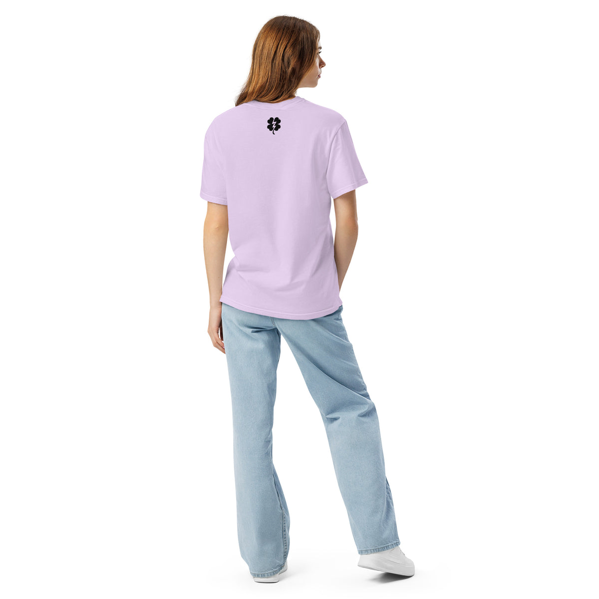 Me and My Boys heavyweight T-shirt in orchid, back view