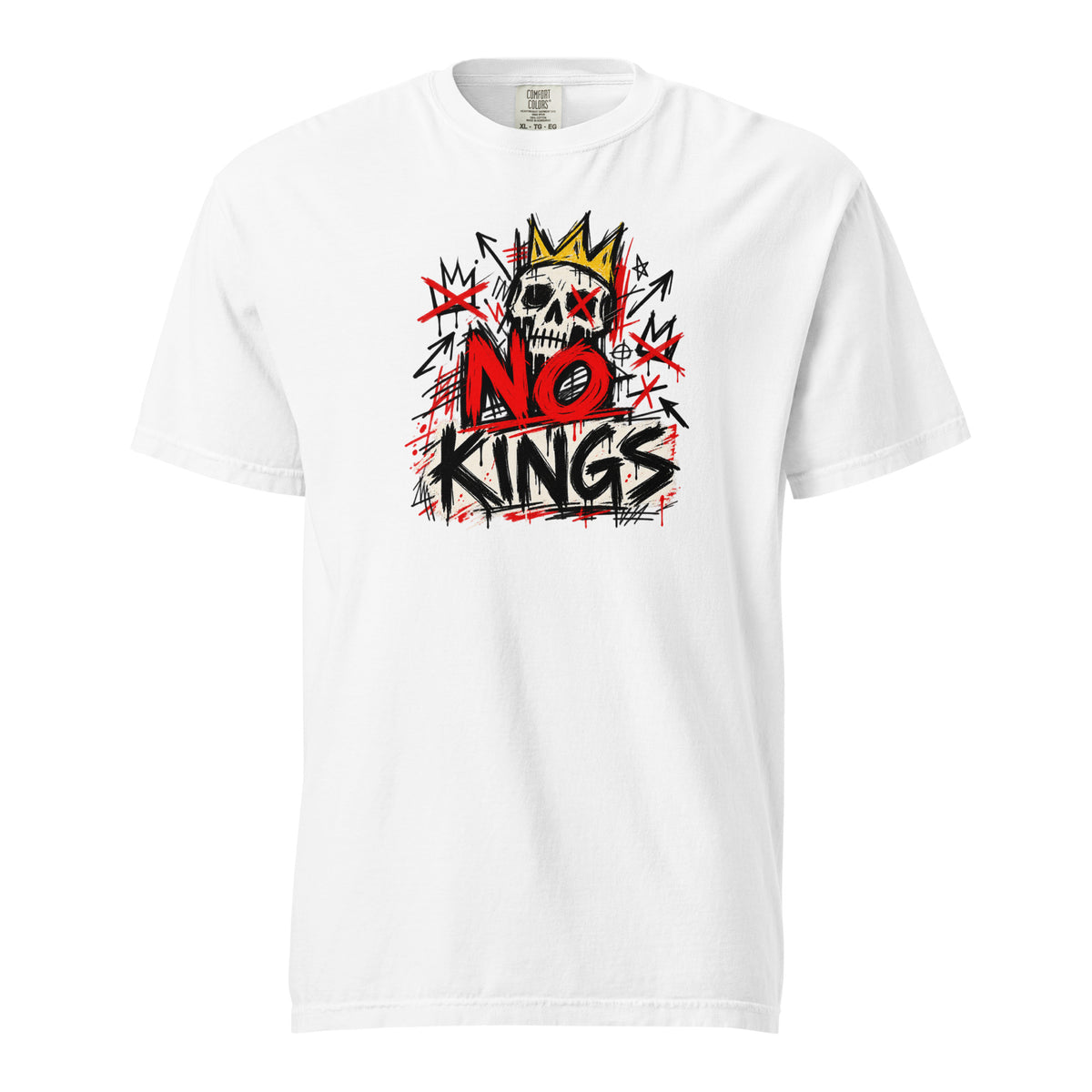 No Kings white heavyweight T-shirt, front view