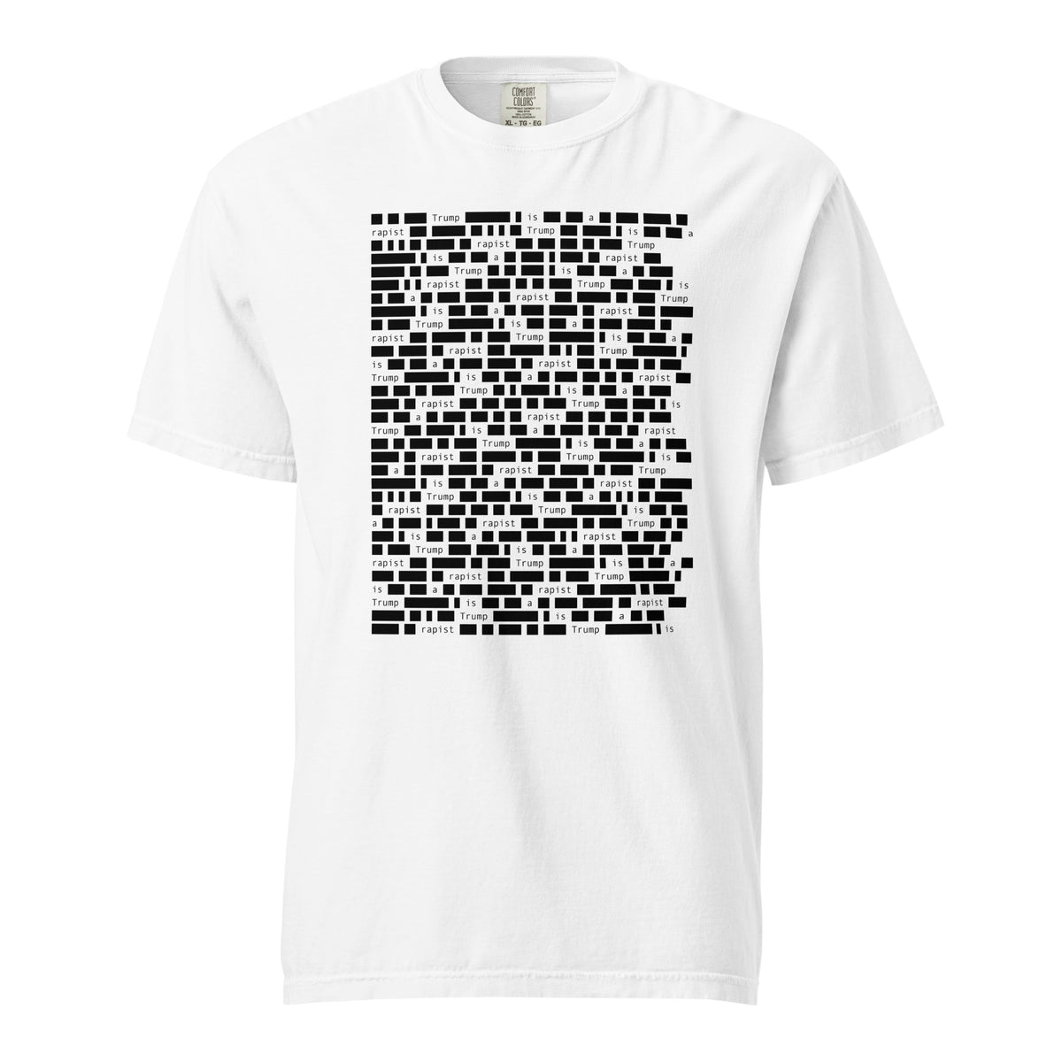 Redacted white heavyweight T-shirt, front view