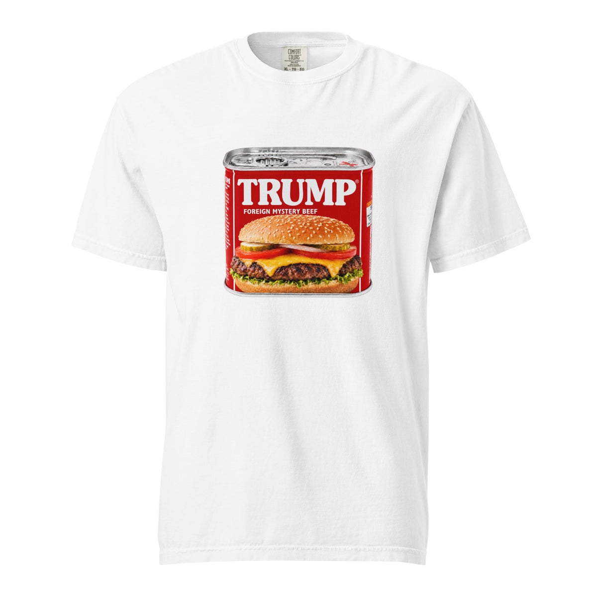 Foreign Mystery Beef white heavyweight T-shirt, front view